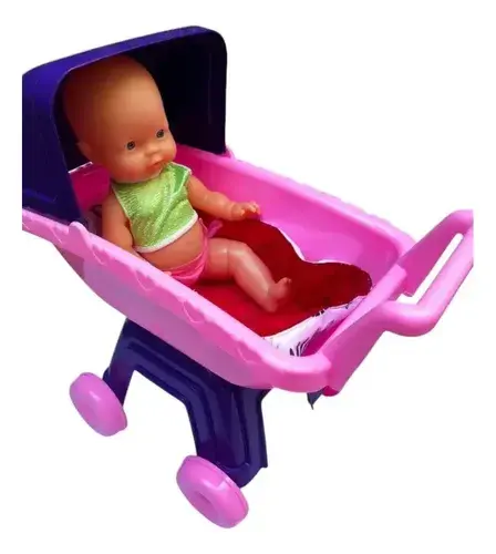 Bebe Con Cochesito Carrito D Paseo Juguete Bebote Nena Antex