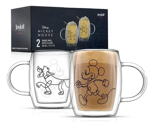 Juego De 2 Tazas De Café Joyjolt Disney Mickey Mouse Y Pluto Transparente