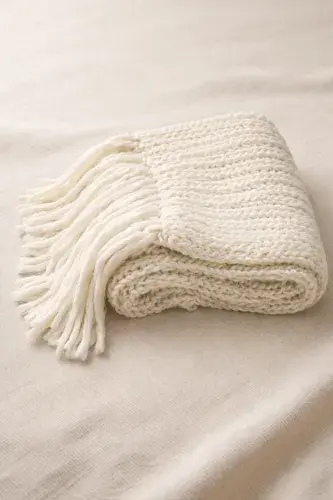 Bufanda Tejida Gruesa Con Flecos Invierno Unisex Zaphir Beige Tejido Unico