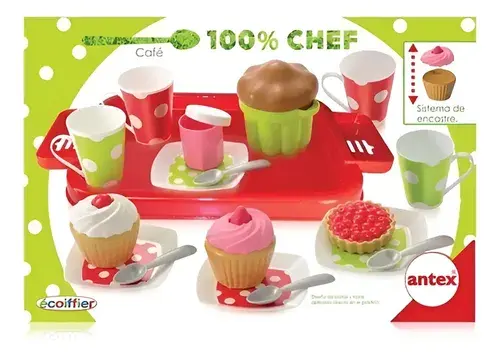 Set De Cafe Con Bandeja Cupcakes Y Accesorios Juego Antex Rojo Y Verde