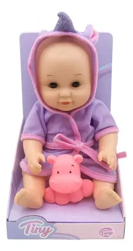 Bebote Tiny Hora De Bañarse 31 Cm Muñeca Con Bata Hipopotamo