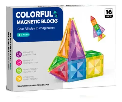 Bloques Magnéticos Imanes Didactico 16 Piezas 3d Colores 16 Imantado