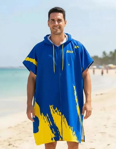 Poncho Toallón Playa Pileta Adulto Boca Juniors Microfibra Boca Juniors Escudo Boca Juniors