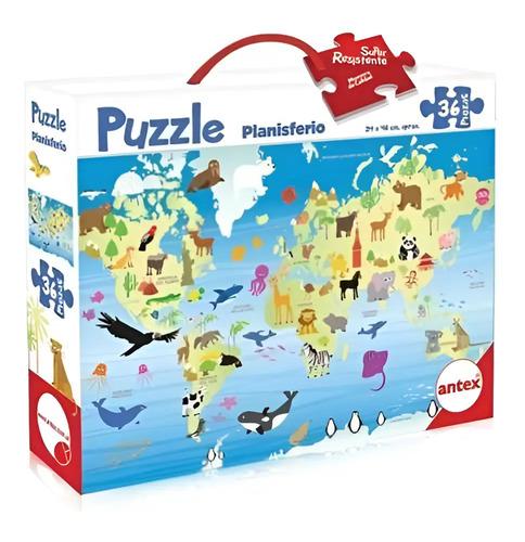 Puzzle 36 P. Mapamundi Planisferio Carton Resistente Antex