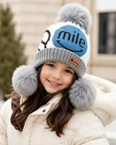 Gorro Infantil De Invierno Abrigado Con Pompon Getrich Gris Unico Smile