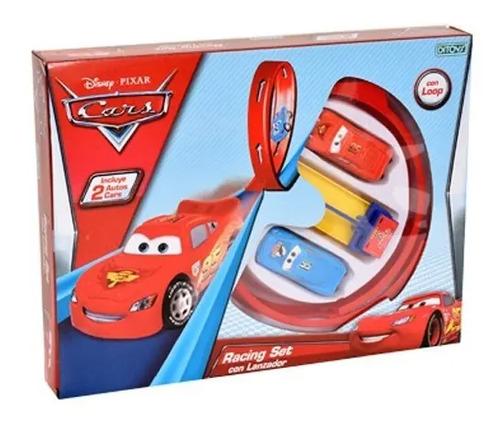 Cars Pista Racing Set Con Lanzador + 2 Autos Rayo Mc Queen Color Azul, Amarillo Y Rojo Azul/amarillo/rojo