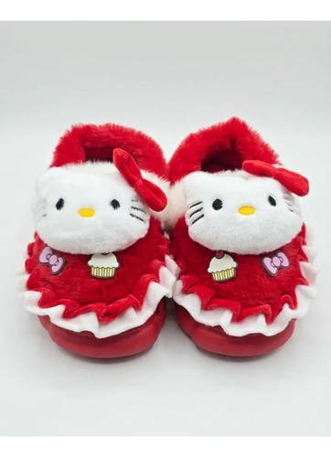 Pantuflas Invierno Infantiles Peluche Suela Antideslizante Gatito Rojo Con Corderito 32-33