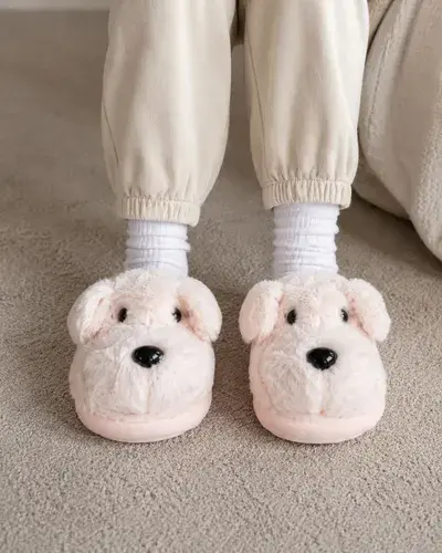 Pantuflas Infantiles Peluche Abrigadas Varios Modelos Unisex Perrito 2 Rosa Con Corderito 30-31