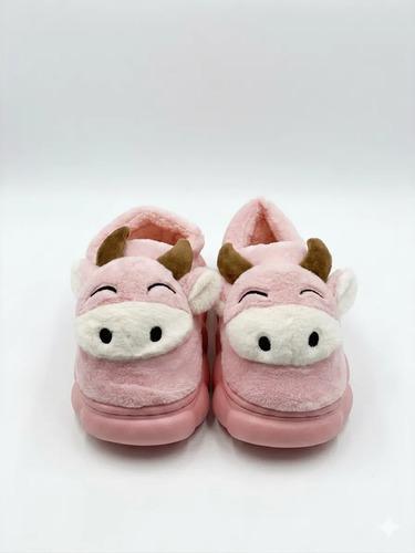 Pantuflas Infantiles Peluche Abrigadas Varios Modelos Unisex Vaquita Rosa Con Corderito 34-35