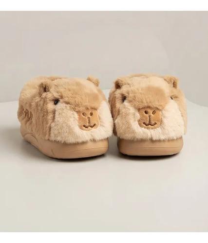 Pantuflas Infantiles Peluche Abrigadas Varios Modelos Unisex Capibara Marron Con Corderito 24-25