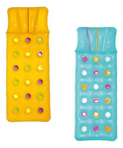 Colchoneta Inflable Cama Pileta Piscina Colores Porta Vasos