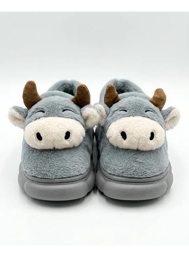 Pantuflas Infantiles Peluche Abrigadas Varios Modelos Unisex Vaquita Gris Con Corderito 32-33