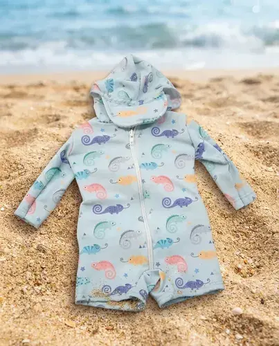 Enterito Bebe Proteccion Uv Malla Bebe Varios Modelos Animal Celeste Enterito Dinos 4-8 M