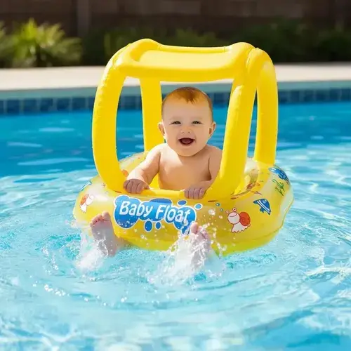 Salvavidas Flotador Inflable Piletas Infantil Con Techo Bote Color Amarillo