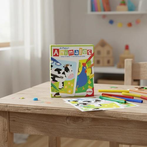 A Pintar Animales Juego 12 Laminas 6 Marcadores Dibujo Antex