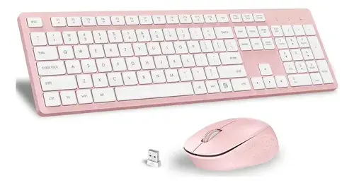 Combo Teclado Y Ratón Inalámbrico Leadsail Rosa Ergonomico Rosa
