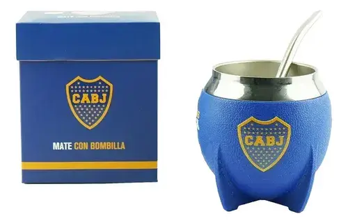 Mate Boca Juniors Con Bombilla Acero Inoxidable Licencia Ofi Azul Boca
