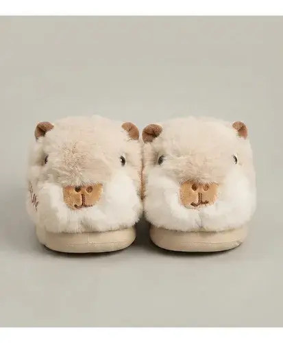 Pantuflas Infantiles Peluche Abrigadas Varios Modelos Unisex Capibara Beige Con Corderito 28-29