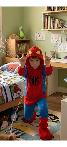Pijama Enterito Hombre Araña Infantil Con Capucha Polar Hombre Araña Spider 110