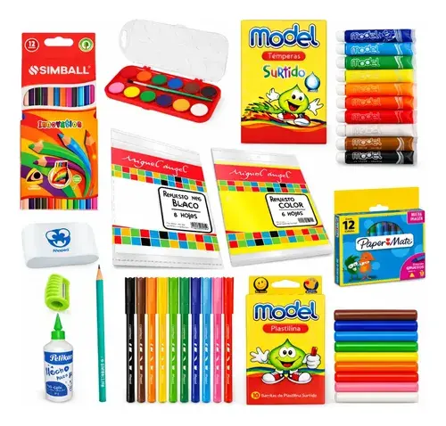 Kit Utiles Escolar Jardin Preescolar Crayon Tempera Creativo