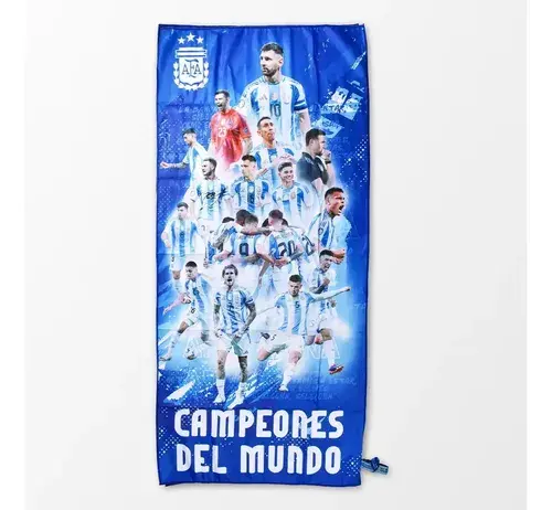 Toallon Secado Rapido Argentina Campeón 3 Estrella + Estuche Color Azul 1 Campeones Del Mundo