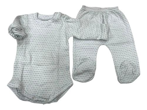 Combo Bebe Conjunto Recien Nacido Body + Medio Osito 2 Pieza Pintitas Gris 2-4 Meses