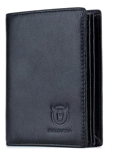 Billetera Tarjetera Bull Captain Qb-027 Negra De Cuero Negro Cuero