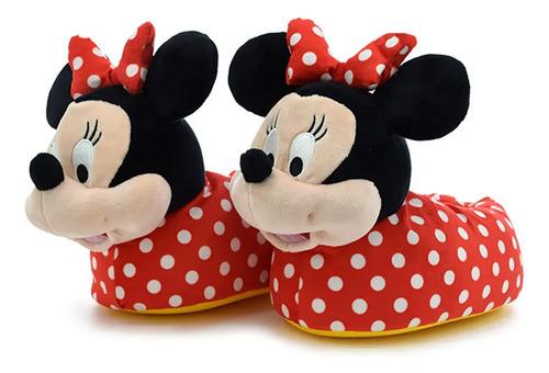 Pantufla Minnie Mickey Cerradas Abrigadas Peluche 3d Termica Rojo Y Negro Minnie 29 Al 32