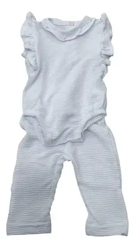 Conjunto De Body Y Pantalon De Algodon Labrado Con Volados Blanco Texturizado 0-2m