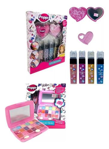 Combo Set Maquillaje Espejo + Set De Cabello Infantil Niña