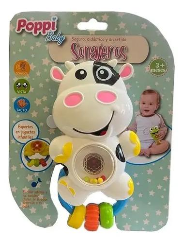 Sonajero Animalitos Didactico Poppi Baby Varios Diseños 6751 Blanco Vaca