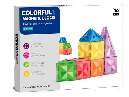 Bloques Magnéticos Imanes Didactico 30 Piezas 3d Colores 30 Imantado