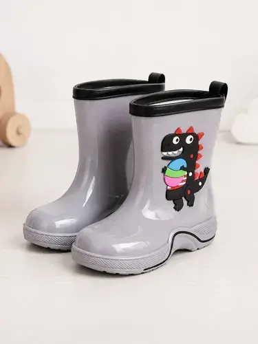 Botas De Lluvia Infantiles Diseños Varios Impermeables Dino Gris Con Verde 29 Ar