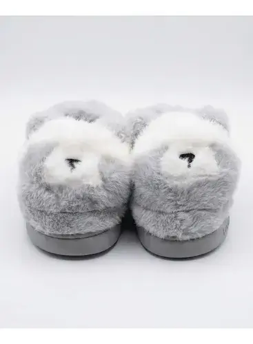 Pantuflas Invierno Infantiles Peluche Suela Antideslizante Oso Gris Con Corderito 30-31